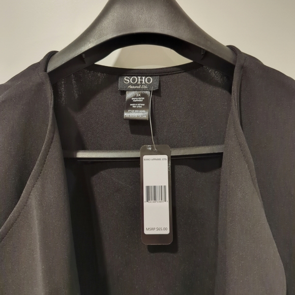 SOHO Apparel Black Blazer Open Front Top Jacket 3/4 Sleeve Plus Sixe 3X Flowy - Picture 3 of 4